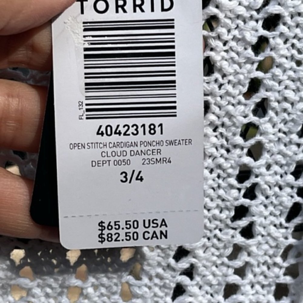 Torrid Open Stitch White Cardigan Poncho Sweater Short Sleeves 3/4 = 22/24 NWT - Picture 14 of 16